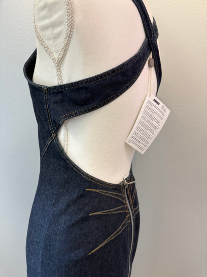 alaia 38 Blue Denim sleeveless midi w/ crossed straps NWT