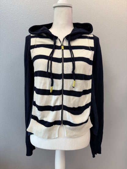 Moth S blue/cream COTTON/SILK Hooded stripe Fll Zip