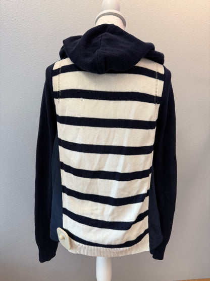 Moth S blue/cream COTTON/SILK Hooded stripe Fll Zip