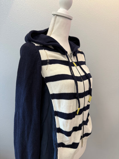 Moth S blue/cream COTTON/SILK Hooded stripe Fll Zip