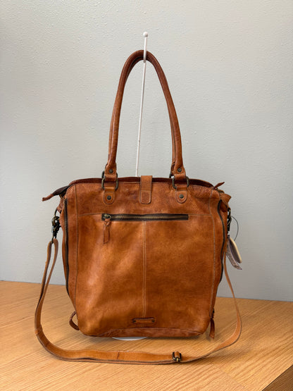Bed|Stu Tan Gen. leather tall Xbody/shoulder bag w/ zips