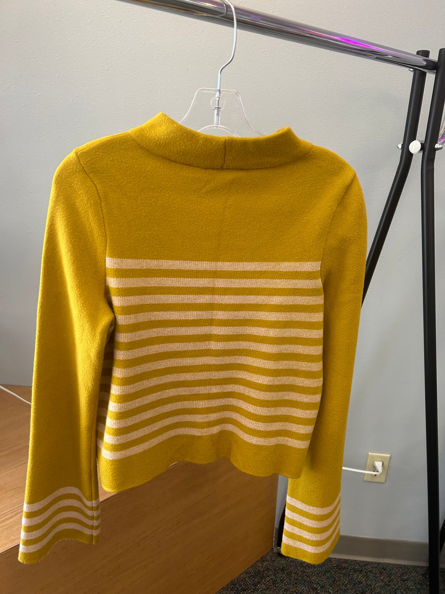 Moth Anthropologie "Mustard Yellow Stripe Bell Sleeve Sweater"