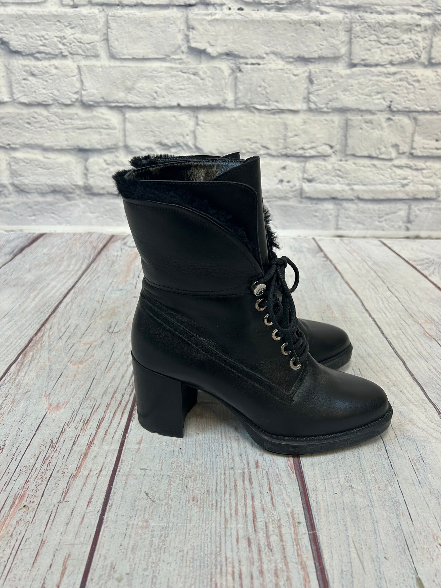 Aquatalia "Black Leather Fur Lined Boots"