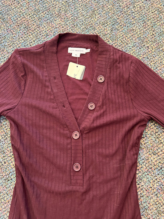 Good American "Maroon Ribbed Bodysuit"