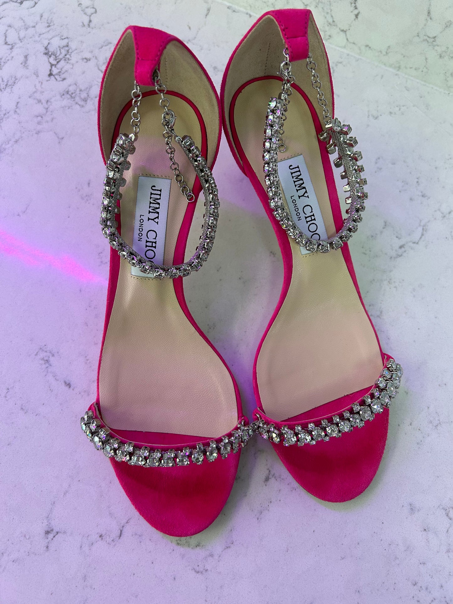 Jimmy Choo "Shiloh 100 Crystal Embellished High-Heel Sandal"