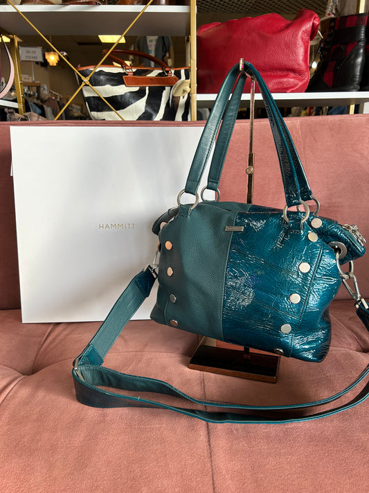 Hammitt "Daniel Med. Dipped Teal/Brushed Silver Crossbody Bag"