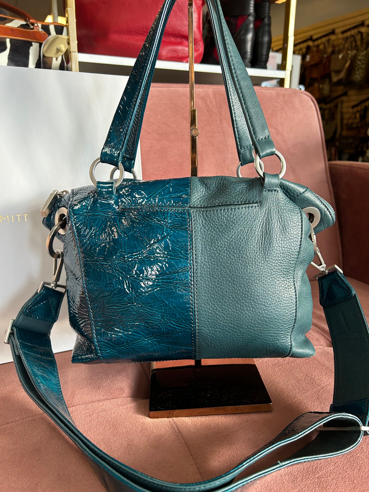 Hammitt "Daniel Med. Dipped Teal/Brushed Silver Crossbody Bag"