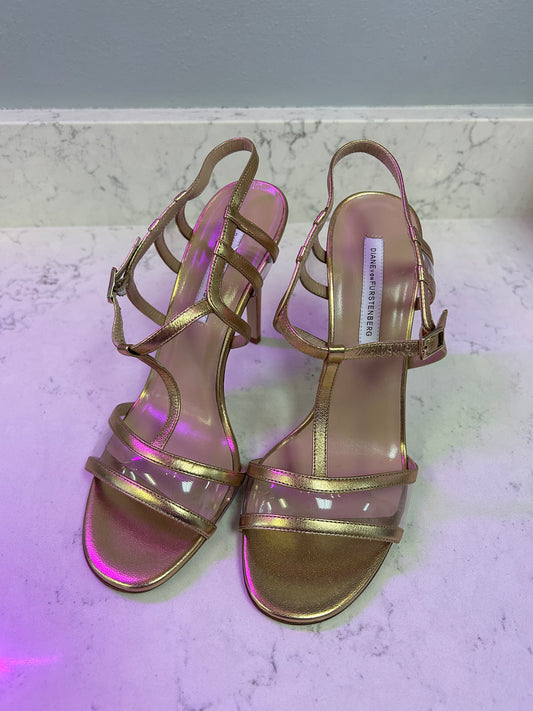 Diane Von Furstenberg "Gold Leather Viola Strappy Heels"