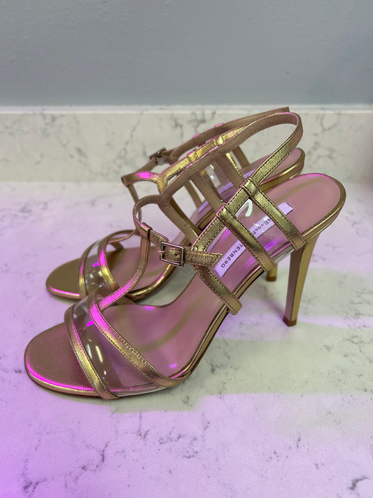 Diane Von Furstenberg "Gold Leather Viola Strappy Heels"