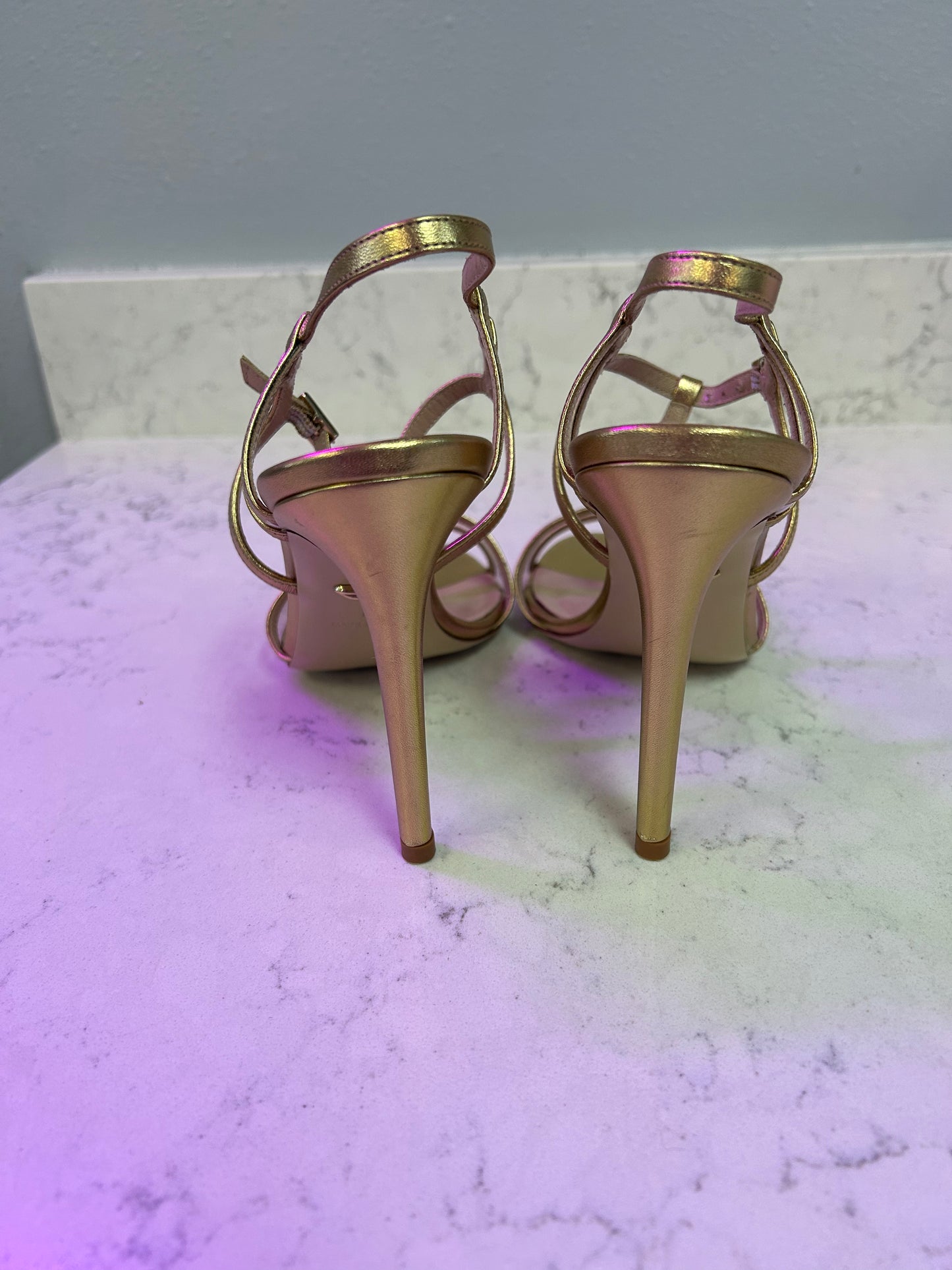 Diane Von Furstenberg "Gold Leather Viola Strappy Heels"