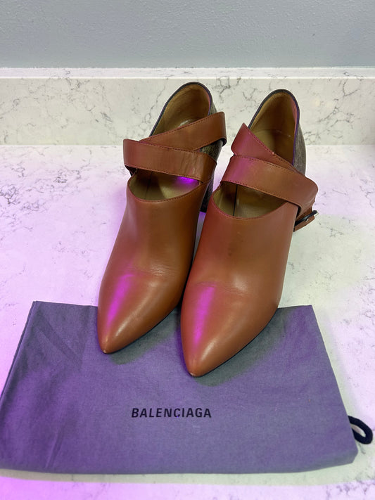 Balenciaga "Brown Leather Lizard Skin Ankle Strap Bootie"