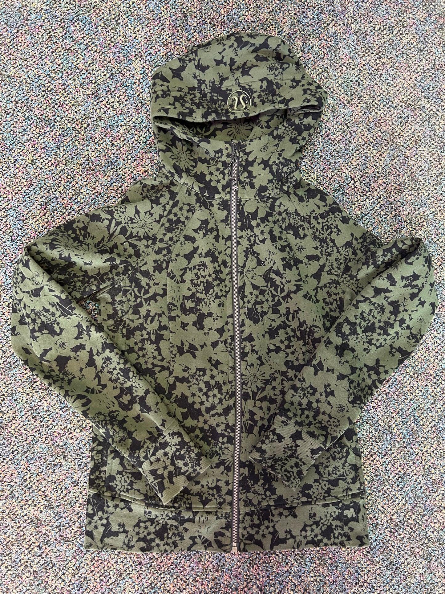 Lululemon "Green and Black Floral Scuba Full Zip"