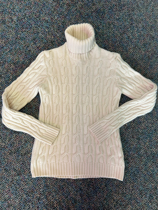 Neiman Marcus "Cream Cable-Knit Cashmere Turtleneck"