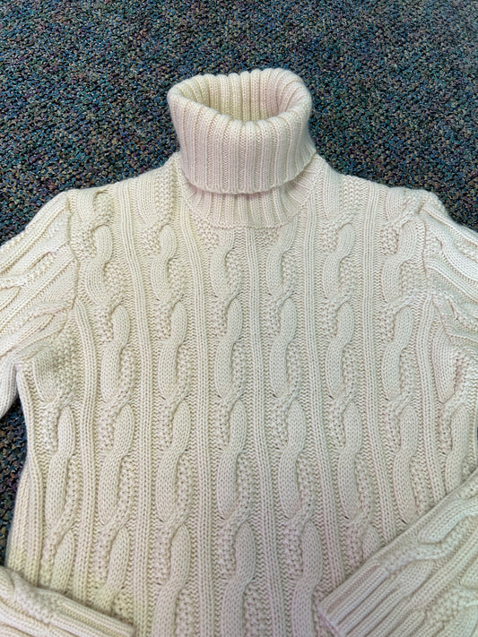 Neiman Marcus "Cream Cable-Knit Cashmere Turtleneck"