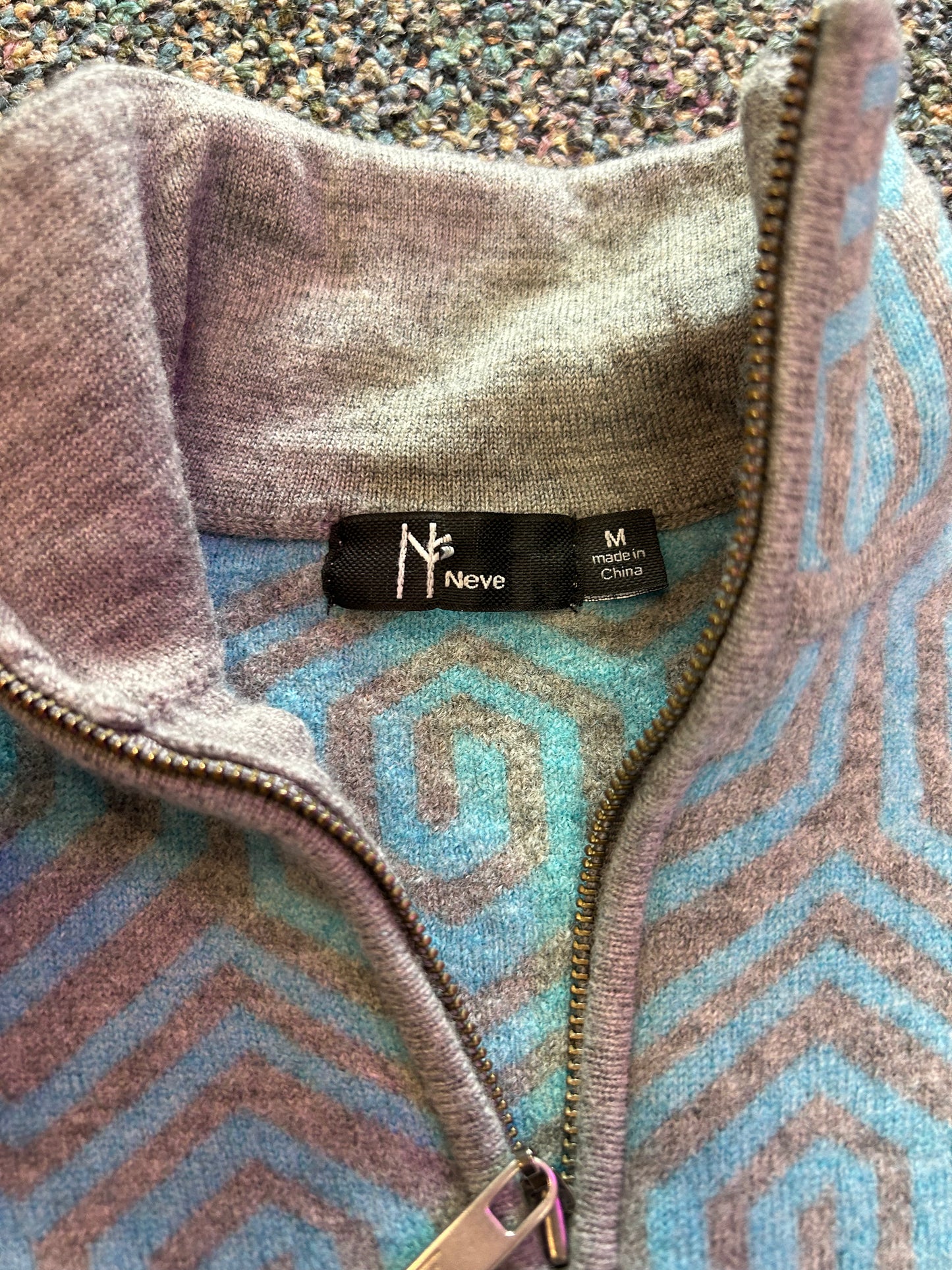 Neve "Blue and Gray Wool Quarter-Zip"