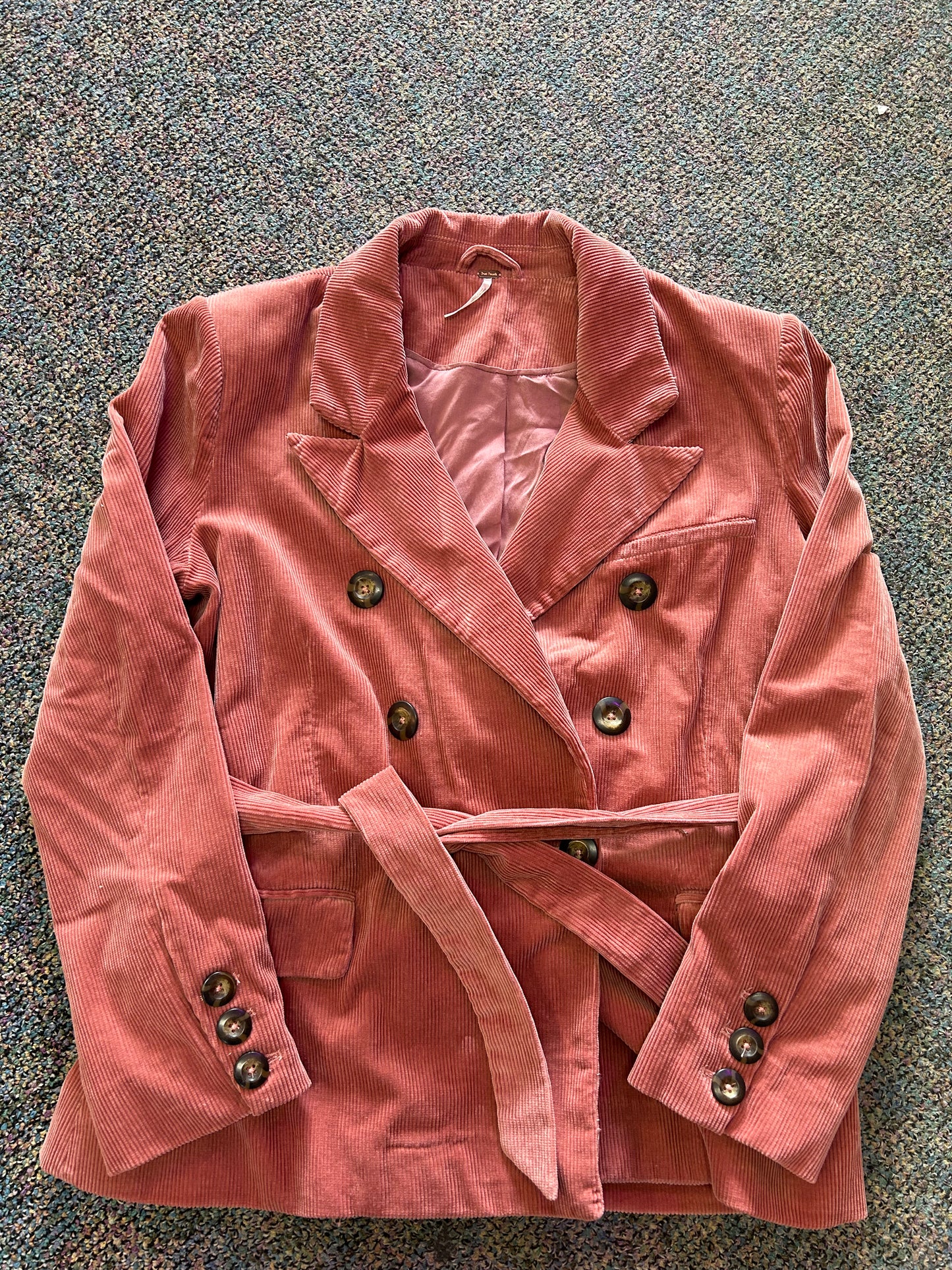 Free People "Pink Corduroy Belted Blazer"