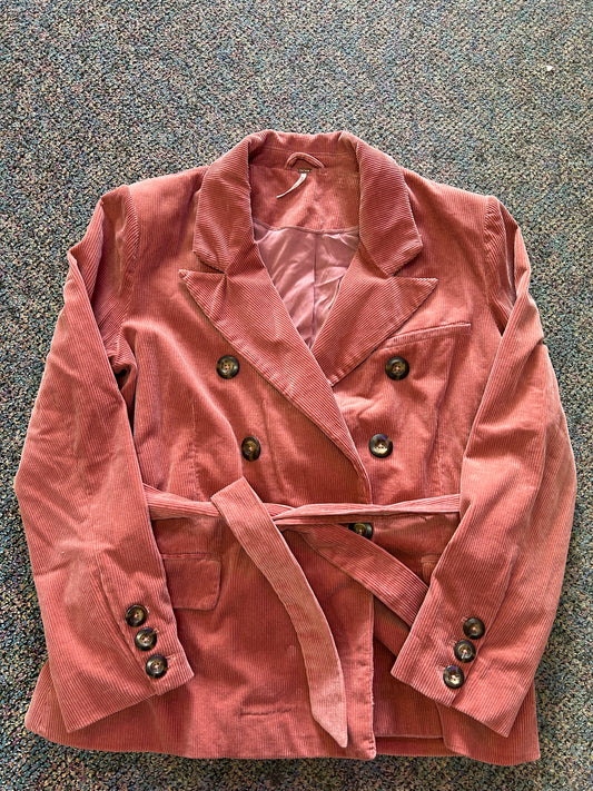 Free People "Pink Corduroy Belted Blazer"