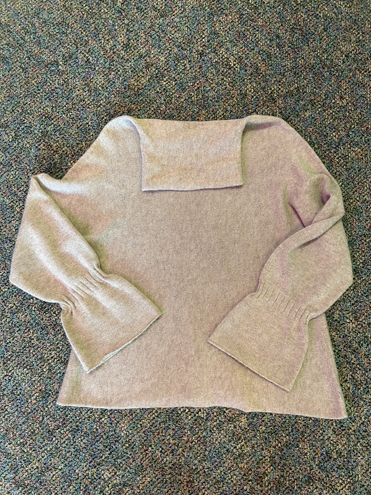 Margaret O'Leary "Cashmere Brown Taupe Bell Sleeve Turtleneck Sweater"