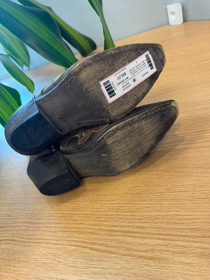 NO BRAND 7 Brown genuine leather cowboy boots w/ tan design