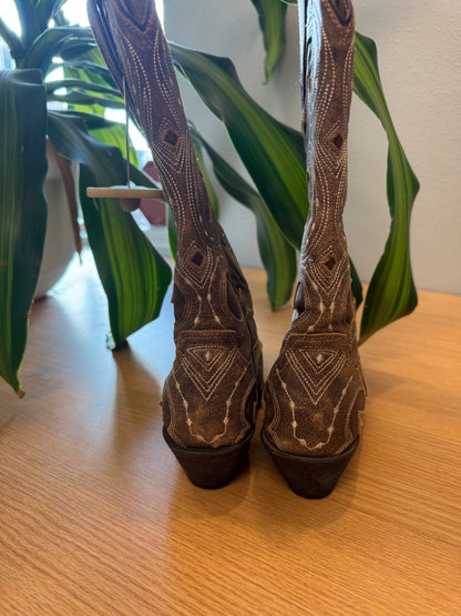 NO BRAND 7 Brown genuine leather cowboy boots w/ tan design