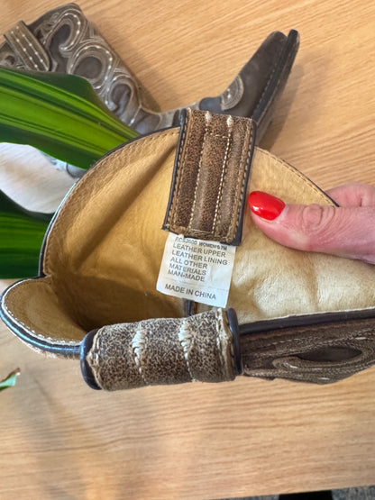 NO BRAND 7 Brown genuine leather cowboy boots w/ tan design