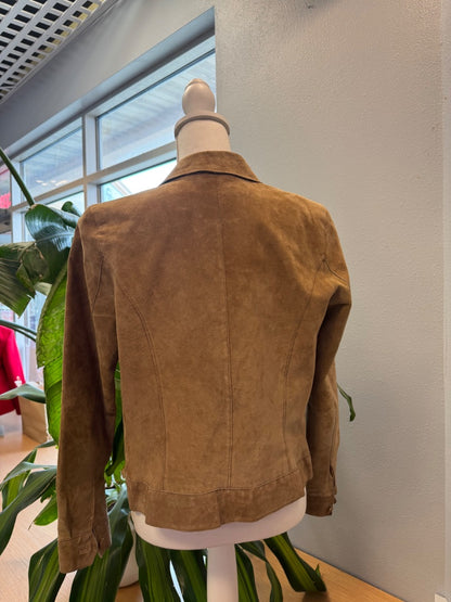 Isaac Mizrahi M Tan genuine leather button up blazer