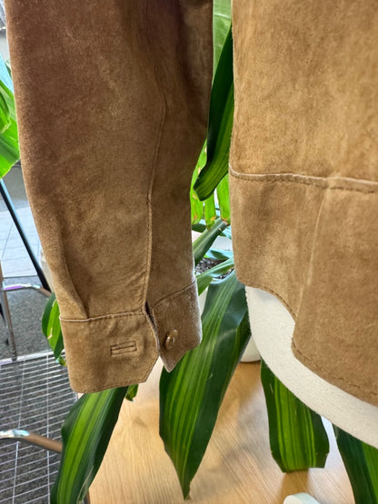 Isaac Mizrahi M Tan genuine leather button up blazer