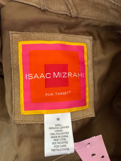 Isaac Mizrahi M Tan genuine leather button up blazer