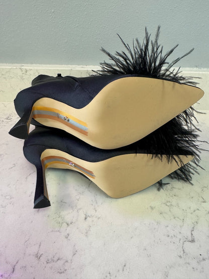 Sam Edelman 6.5 Black tall calf heel feathers/gems
