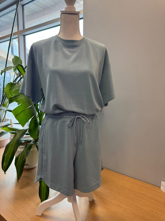 Athleta S Blue SS plain romper