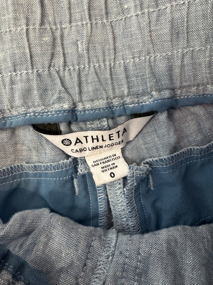 Athleta 0 Blue Linen slip on jogger w/ drawstring
