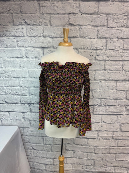 A.L.C. S Black/Pink Floral off shoulder bell sleeve