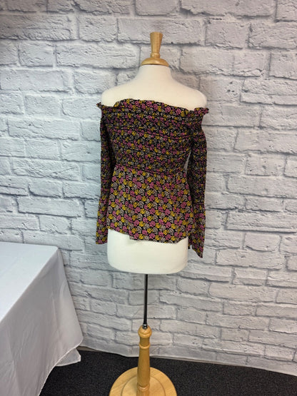 A.L.C. S Black/Pink Floral off shoulder bell sleeve