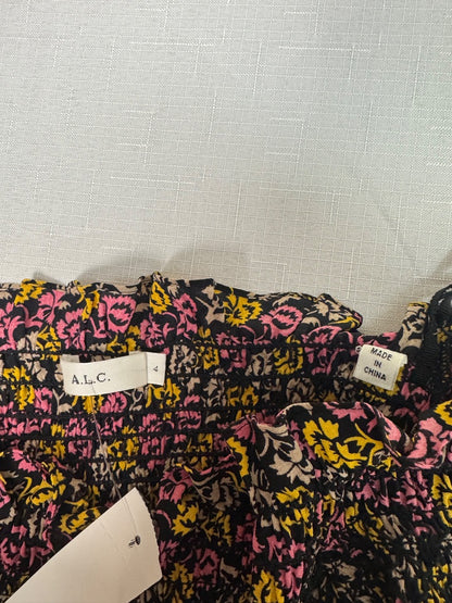 A.L.C. S Black/Pink Floral off shoulder bell sleeve