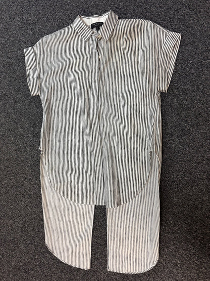 Rag & Bone S White/Grey SS Stripe Bttnup w/long split back