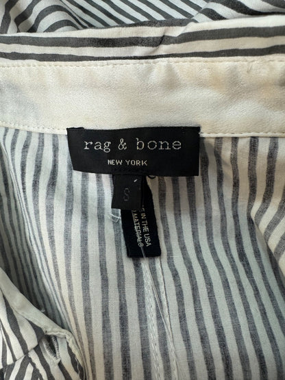 Rag & Bone S White/Grey SS Stripe Bttnup w/long split back