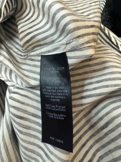 Rag & Bone S White/Grey SS Stripe Bttnup w/long split back
