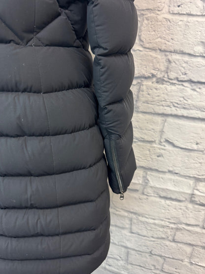 Mackage L Black Down midi jacket w/ hood/leather accents