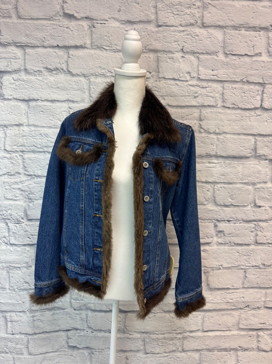 Jean Crisan S Dark Wash Denim Jacket w/Beaver trim