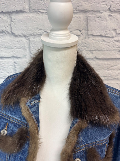 Jean Crisan S Dark Wash Denim Jacket w/Beaver trim