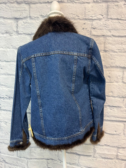 Jean Crisan S Dark Wash Denim Jacket w/Beaver trim