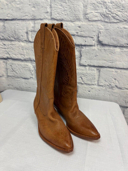 Circle S 6 Brown leather mid calf pointed toe western cowboy boots 'Jesse'