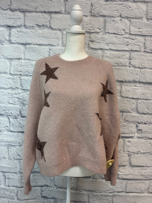 all saints M Pink LS Crewneck Star print