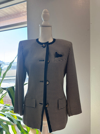 le suit M blue/tan Ls Houndstooth no collar