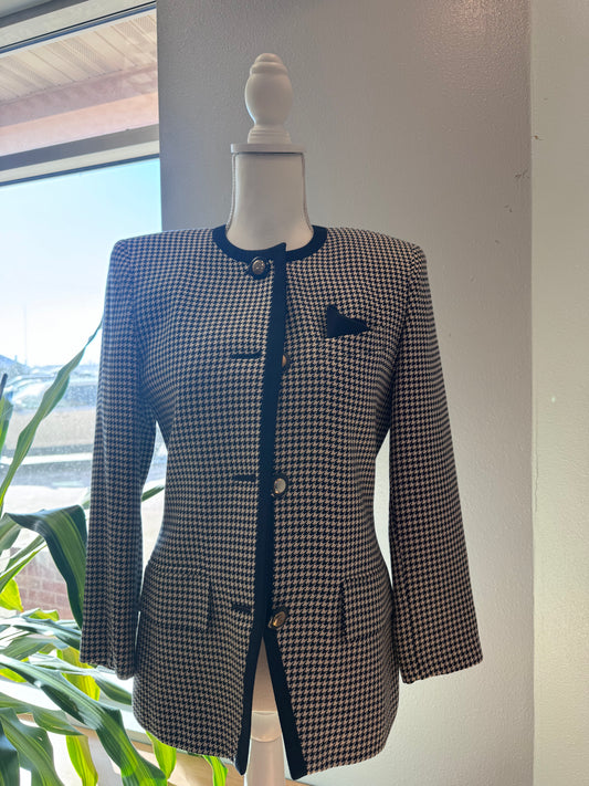 le suit M blue/tan Ls Houndstooth no collar
