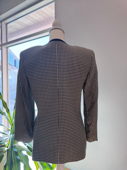 le suit M blue/tan Ls Houndstooth no collar