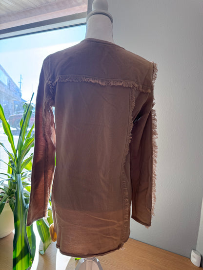 MSGM S Tan Fringe swerater w/ gridded fringe