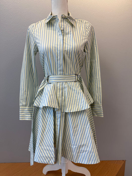 Derek Lam 0 Yellow/Blue LS stripe bttnfrnt belted
