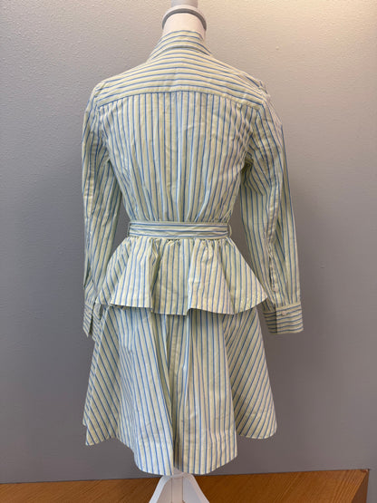 Derek Lam 0 Yellow/Blue LS stripe bttnfrnt belted