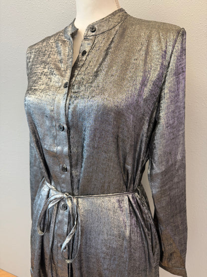 True Religion XXS Silver Metallic bttnup w/belt